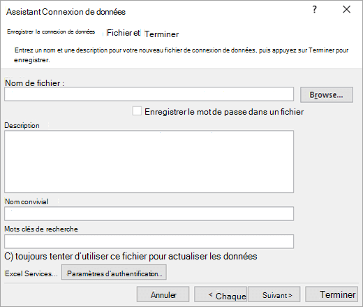 Écran 3 de l’Assistant Connexion de données