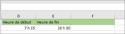 Date/heure de début de 7 h 15, date/heure de fin de 16 h 30