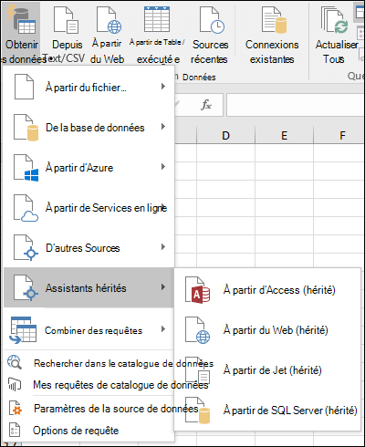 Obtenir & options du menu Transformer l’héritage