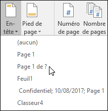 Options d’en-tête & pied de page intégrées