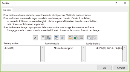 Boîte de dialogue Mise en page - En-tête personnalisé