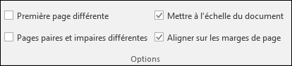 Options En-tête et pied de page de l’onglet Création du ruban