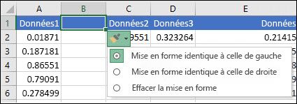 Image du bouton Options d’insertion qui s’affiche après l’insertion de lignes ou de colonnes.