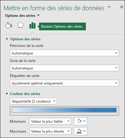 Options des séries du volet des tâches de mise en forme du graphique de carte Excel