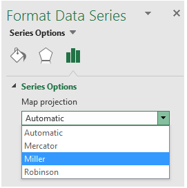 Options de projection de graphique de carte Excel