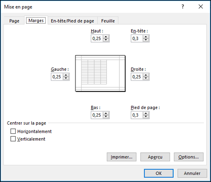 Mise en page > Options de marge