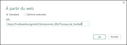 > boîte de dialogue Power Query à partir de l’URL d’entrée web >