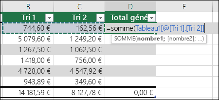 Ajouter une formule unique dans une cellule de tableau qui s’autocomplétionnera pour créer une colonne calculée