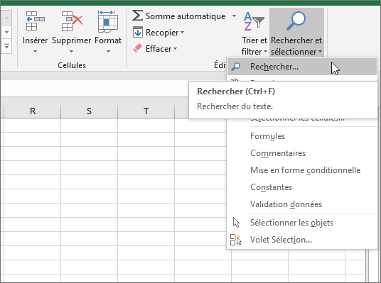 Option Rechercher dans le ruban