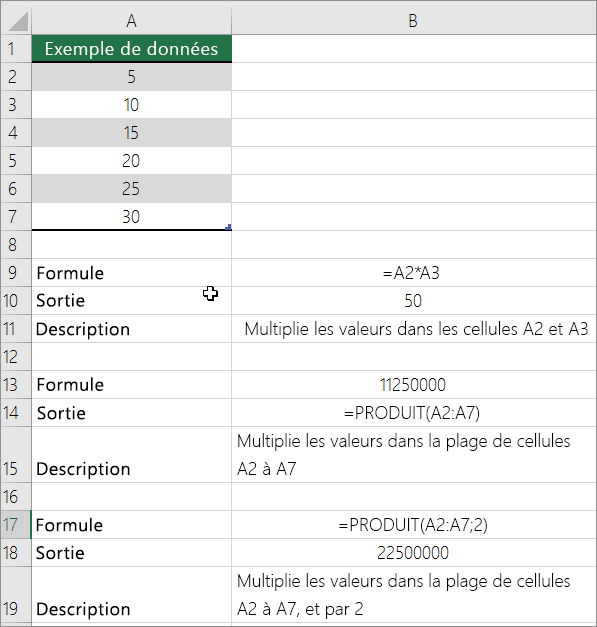 Multiplier des nombres à l’aide de la fonction PRODUCT