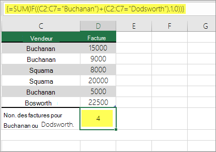 Exemple 1 : SUM et SI imbriqués dans une formule