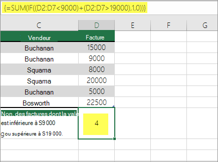 Exemple 2 : SUM et SI imbriqués dans une formule