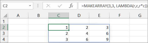 Premier exemple de fonction MAKEARRAY