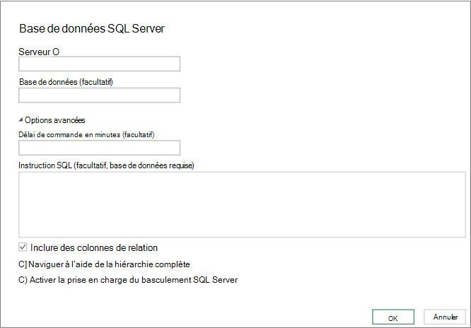 Boîte de dialogue Base de données SQL Server