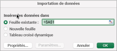 La boîte de dialogue Importer des données utilisée pour localiser les données