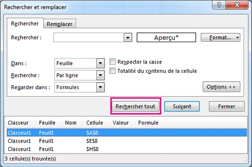 Rechercher toutes les cellules fusionnées