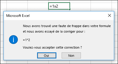Boîte de message demandant de remplacer x par * pour la multiplication