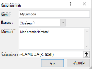 Définition d’une fonction LAMBDA dans le Gestionnaire de noms