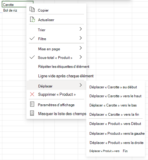 Tri manuel - Menu contextuel