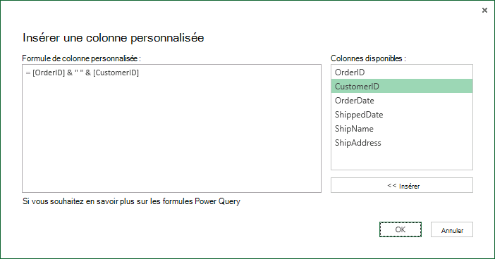 Spécifier la formule de colonne personnalisée pour fusionner les valeurs de colonne