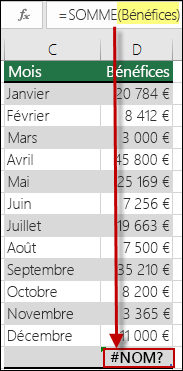 #NAME erreur ? provoquée par une référence à un nom non défini dans la syntaxe
