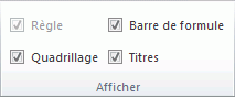 Options du groupe Afficher dans l’onglet Affichage
