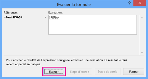 Boîte de dialogue Évaluer la formule
