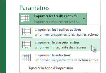 Sous Paramètres, cliquez sur Imprimer le classeur entier