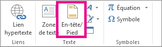 Option En-tête & Pied de page sous l’onglet Insertion