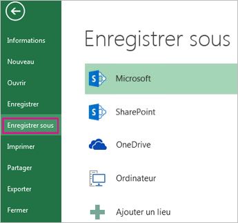 Option Enregistrer sous sous l’onglet Fichier