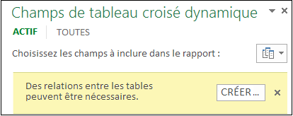 Le bouton Créer apparaît quand une relation est nécessaire