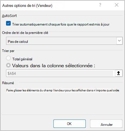 Boîte de dialogue Autres options de tri