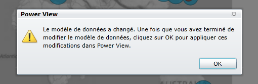 Un avertissement indique que le modèle de données a changé