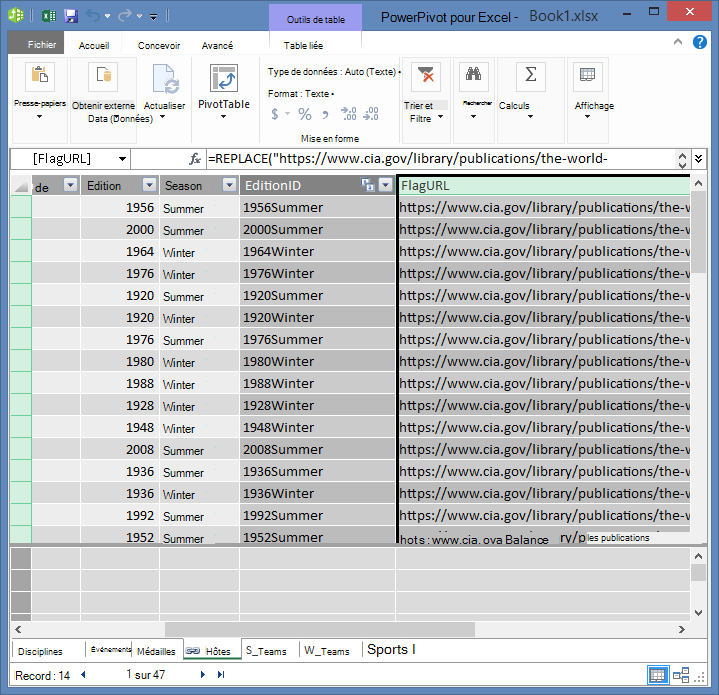 Utilisation de PowerPivot et DAX pour créer un champ d’URL