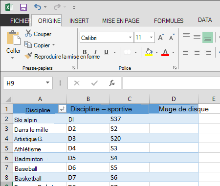 Développement d’un tableau dans Excel