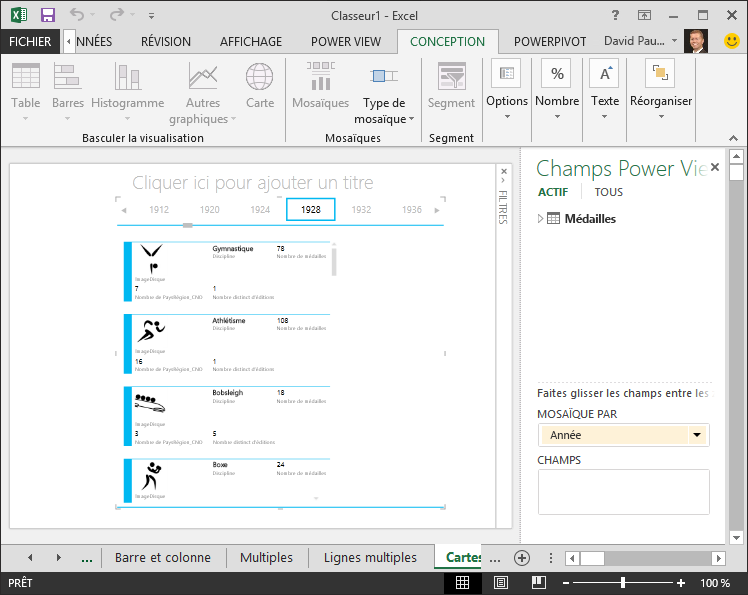 Conteneur MOSAÏQUE PAR dans un rapport Power View