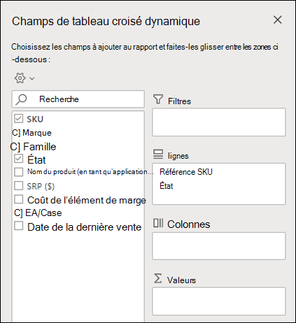 Champs de tableau croisé dynamique dans Excel pour le web