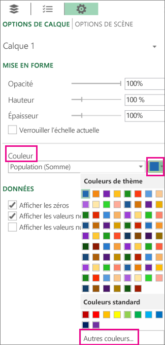 Couleur downtown sous l’onglet Options des paramètres de calque