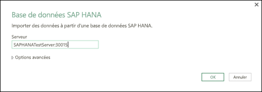 Boîte de dialogue Base de données SAP HANA