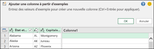 Power Query – colonne combinée à partir d’un exemple – volet