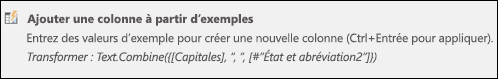 Power Query – colonne combinée à partir d’un exemple – formule de colonne personnalisée