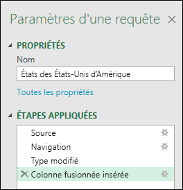 Power Query – colonne combinée à partir d’un exemple – fenêtre étapes appliquées