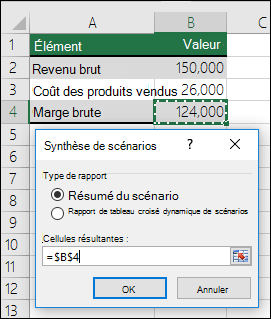 Boîte de dialogue Résumé du scénario