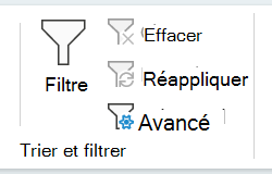 Capture d’écran de la section Trier et filtrer de l’onglet Données
