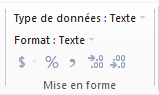 Type de données dans le ruban