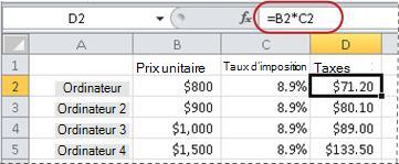 Exemple de formule pour le calcul d’un pourcentage