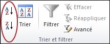 Boutons Trier dans le groupe Trier & Filtrer sous l’onglet Données dans Excel