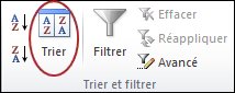 Commande de tri dans le groupe Trier & filtre sous l’onglet Données dans Excel