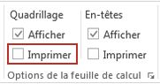 Groupe Options de feuille de calcul sous l’onglet Mise en page