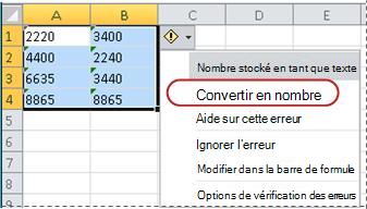 Commande Convertir en nombre